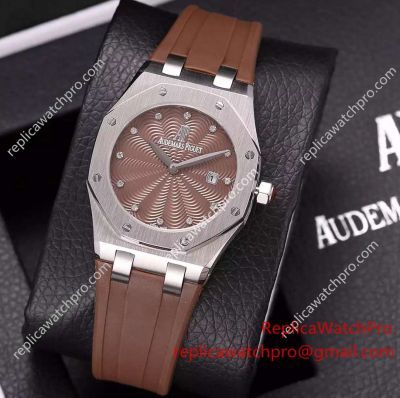 Copy Audemars Piguet Lady Royal Oak Stainless Steel Brown Rubber Band 32mm